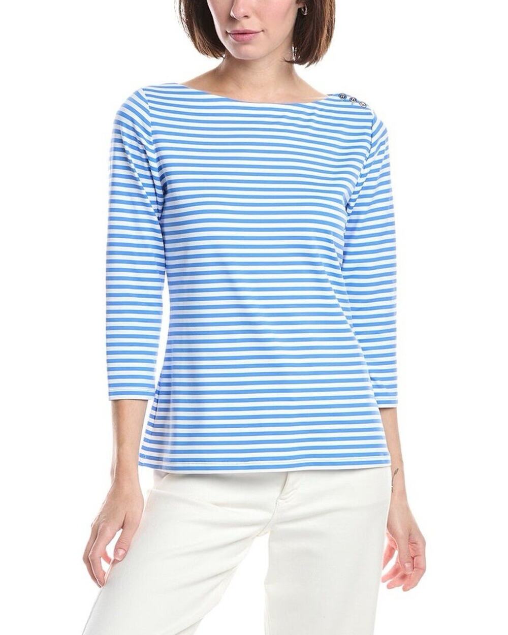 J. McLaughlin Women’s Wavesong Top Striped Blue Catalina Cloth Size Large